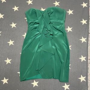 Green BCBG strapless sweetheart mini dress with front ruffle